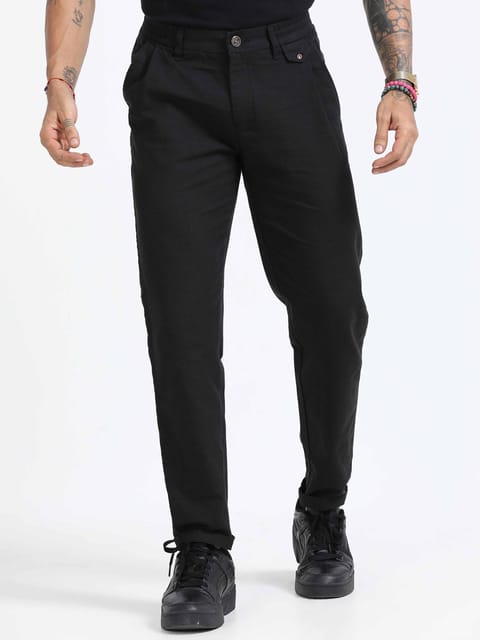 Elite Pleated Trouser - Linen Feels In Black