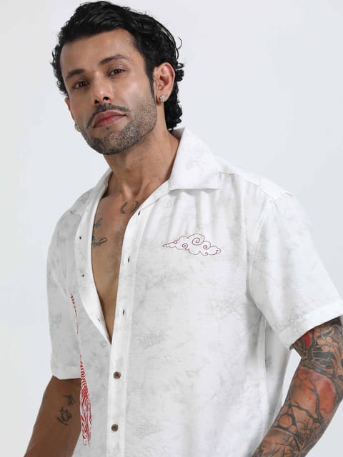 Tiger Embroidered Shirt In White