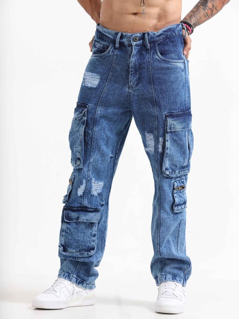 Urban Utility Wore-out Distressed Denim In Blue