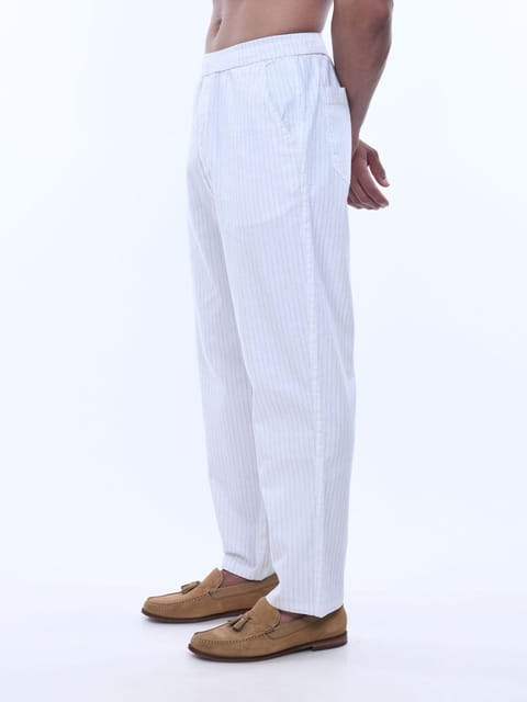 Relaxed Striped White Cotton Pants