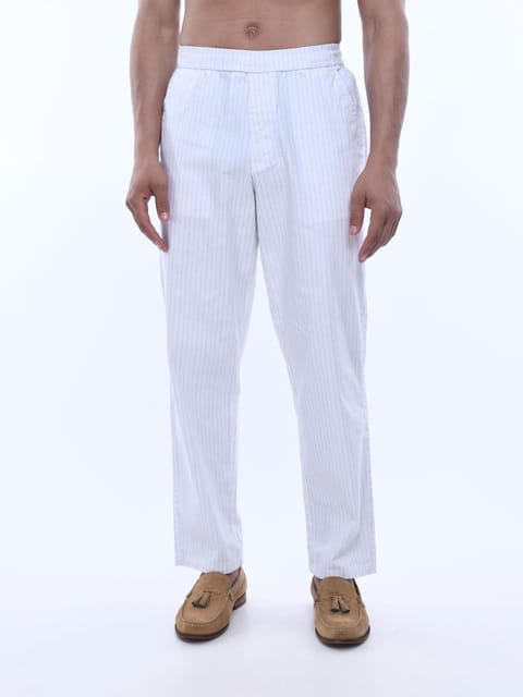 Relaxed Striped White Cotton Pants