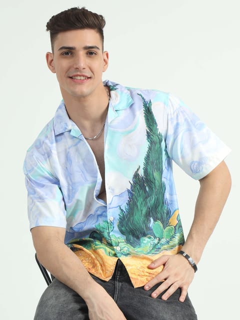 Men Plantain Leaf Oversized Shirt-Plantain Leaf