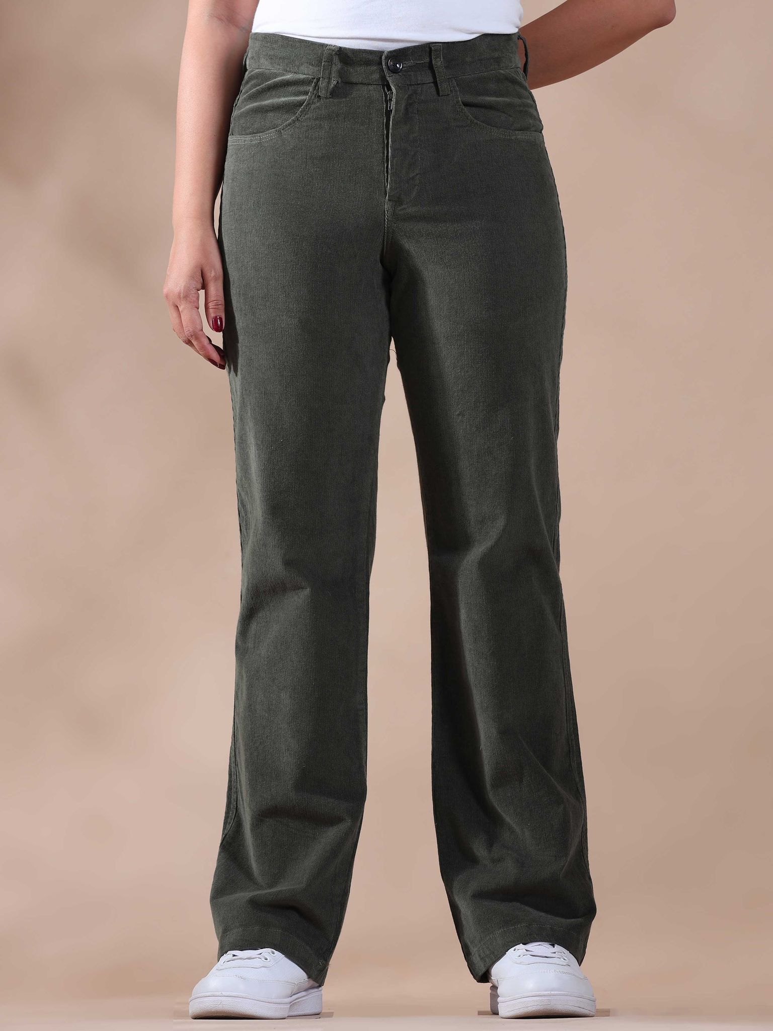 Women Corduroy Trousers- Olive