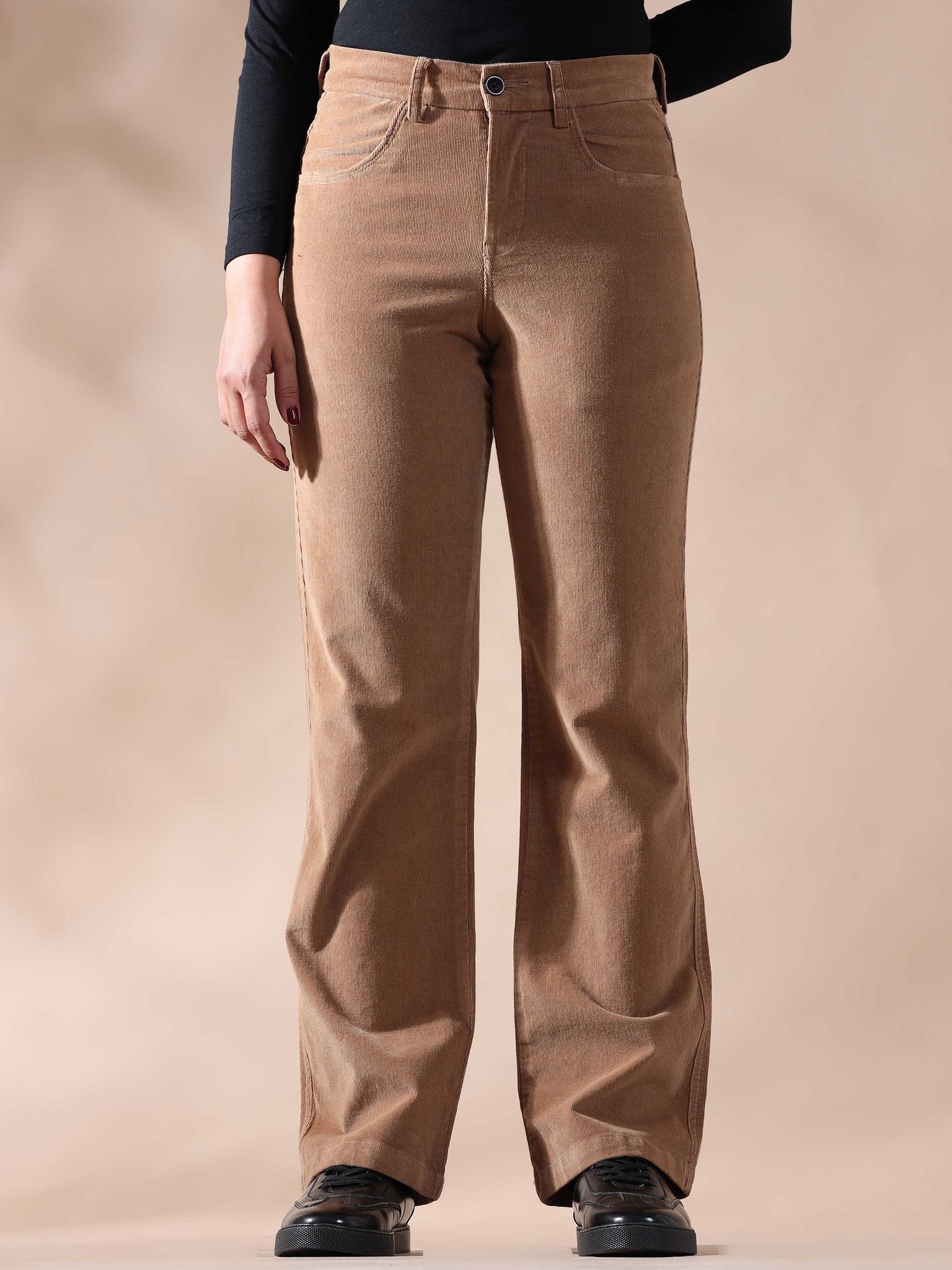 Women Corduroy Trousers- Light Khaki