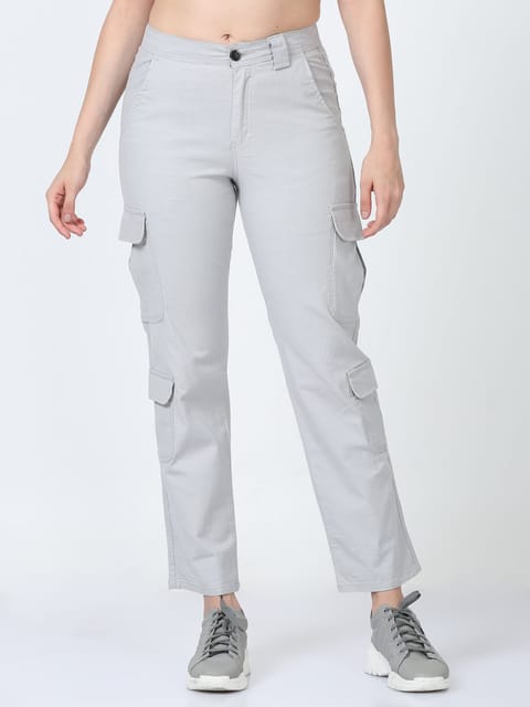 Women Lazy Linen Cargo Trousers-Stone