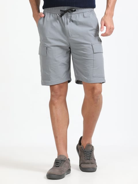 Men Parachute Cargo Shorts-Stone