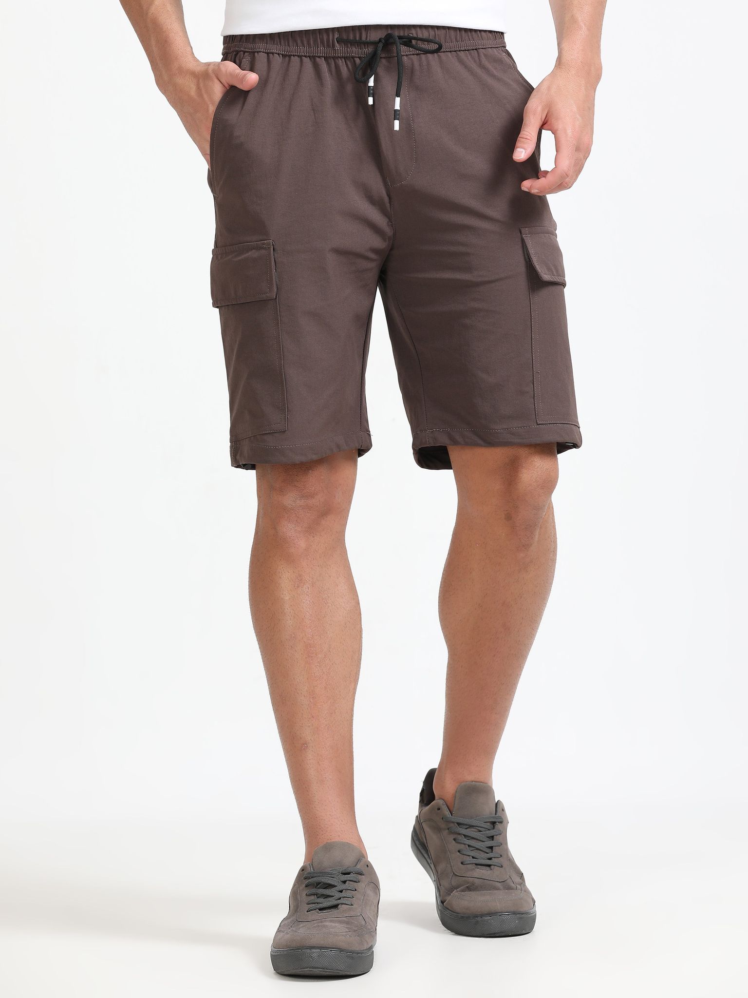 Men Parachute Cargo Shorts-Brown