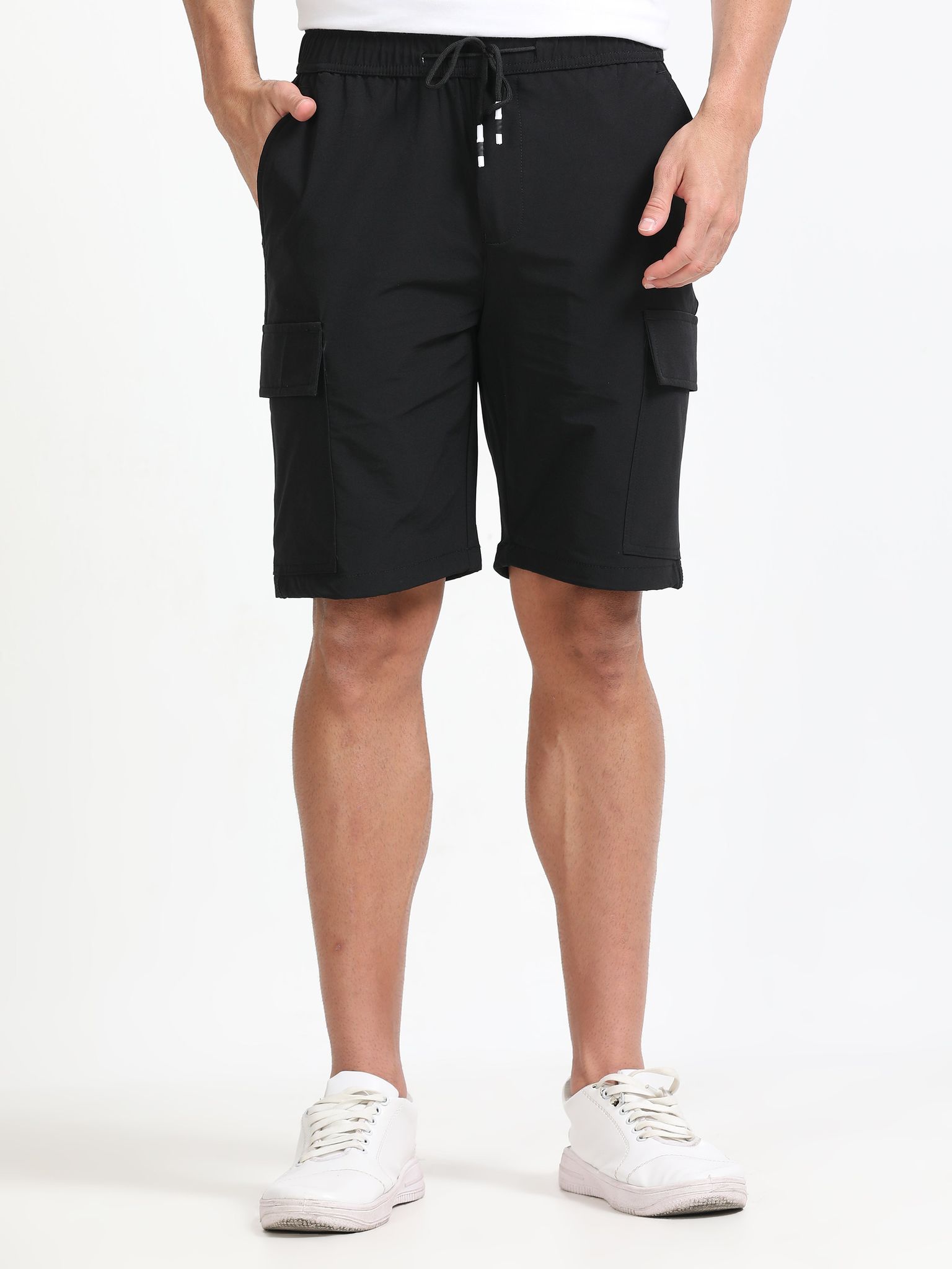 Men Parachute Cargo Shorts-Black