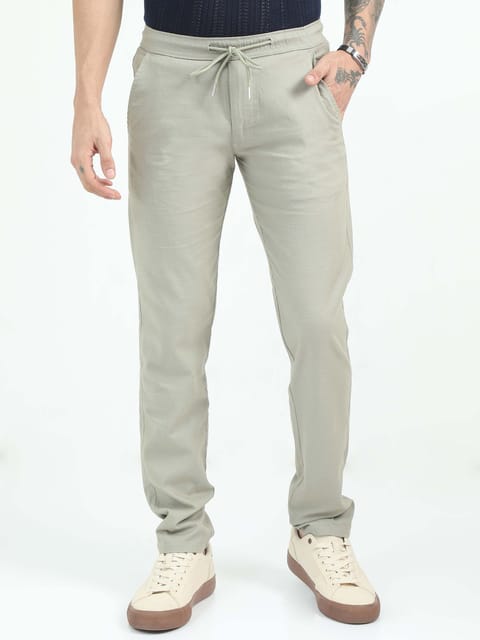 Men Comfy Linen Trousers-Fern