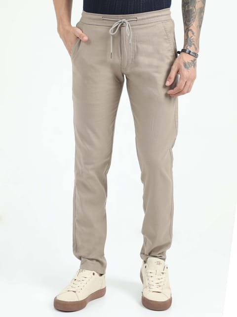 Men Comfy Linen Trousers-Camel