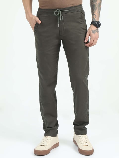 Men Comfy Linen Trousers-Green