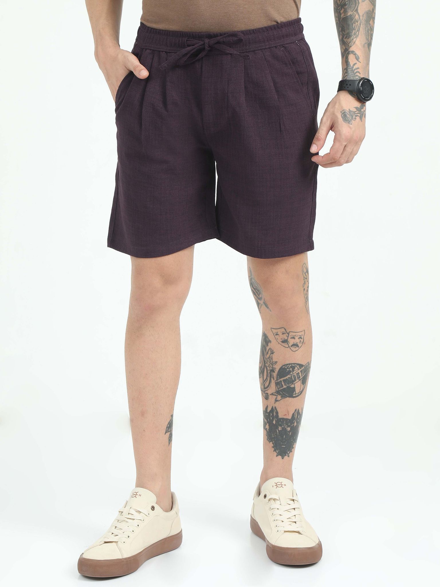 Men Air Linen Summer Shorts-Maroon