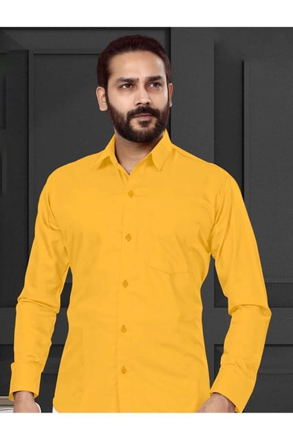 Acrylic Dhoti & Shirt Set Yellow Full Sleeve