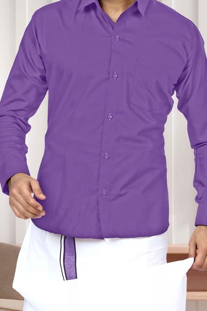 Acrylic Dhoti & Shirt Set Violet Half Sleeve