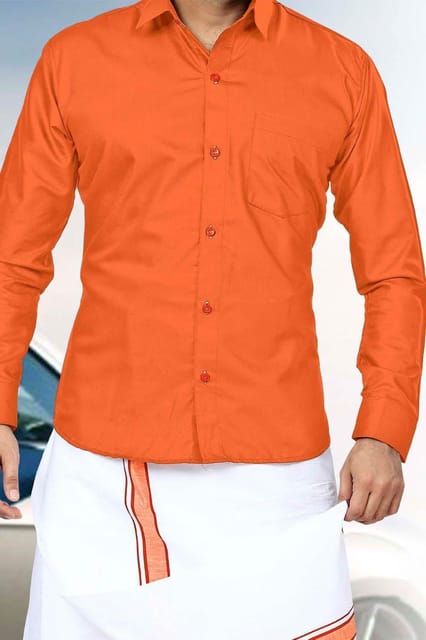 Acrylic Dhoti & Shirt Set Orange Half Sleeve