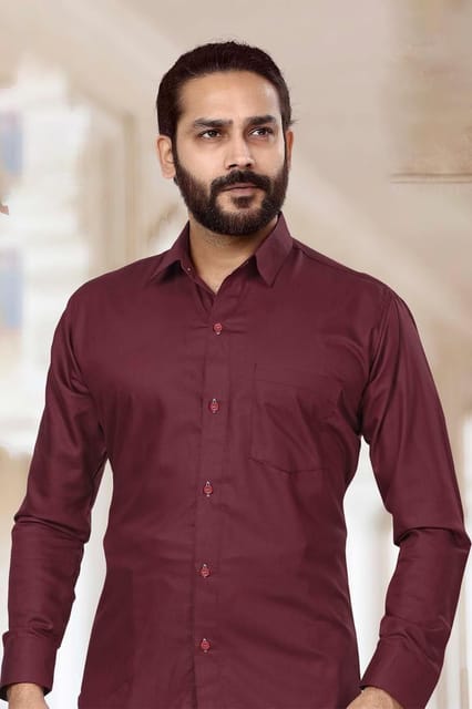 Acrylic Dhoti & Shirt Set Maroon Full Sleeve