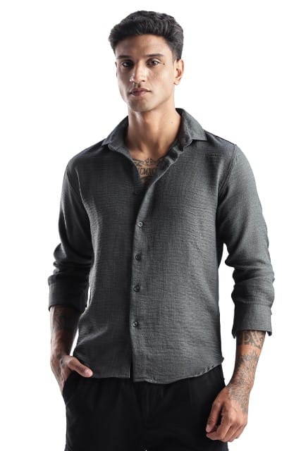 Men Milange Linen Look Shirts-Olive