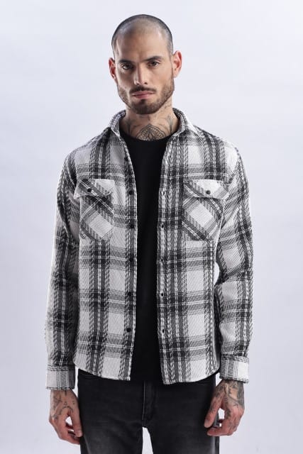 Men Flannel Shirt-Grey