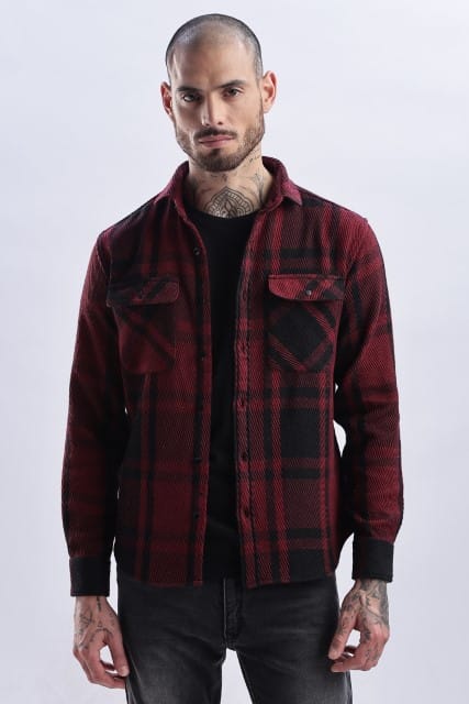 Men Flannel Shirt-Maroon