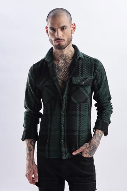 Men Flannel Shirt-Olive