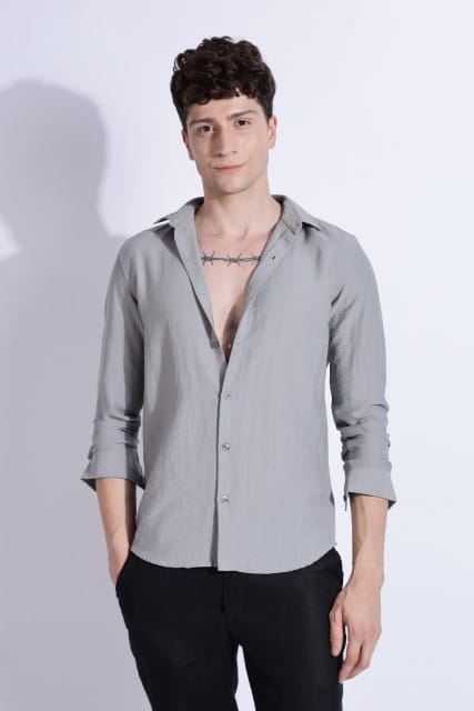 Men Lucas Look Linen Shirt-Grey