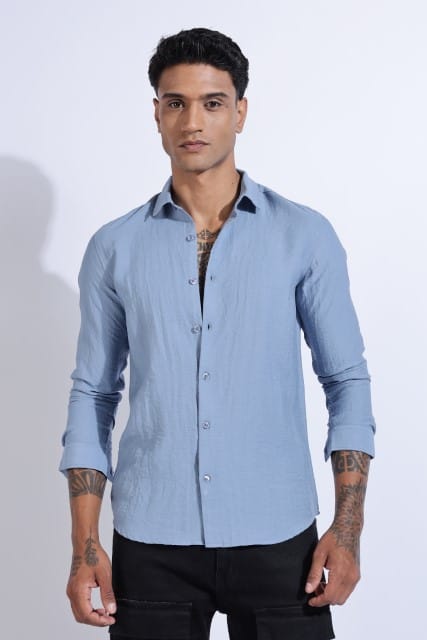 Men Lucas Look Linen Shirt-Sky Blue