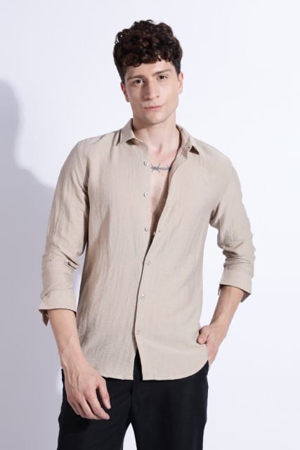 Men Lucas Look Linen Shirt-Fawn