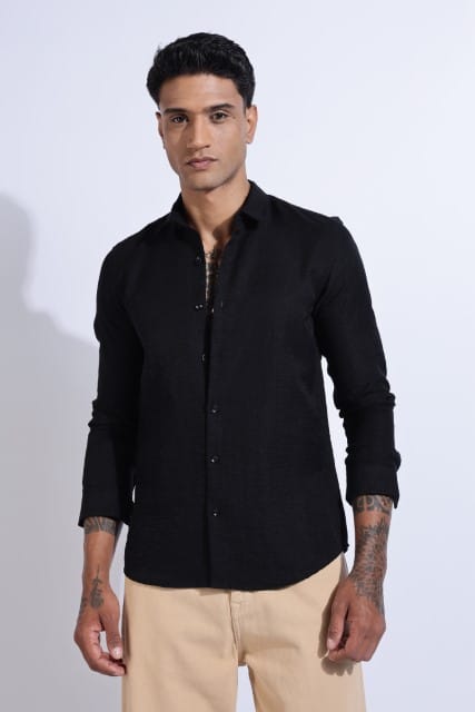 Men Lucas Look Linen Shirt-Black