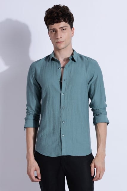 Men Lucas Look Linen Shirt-Teal