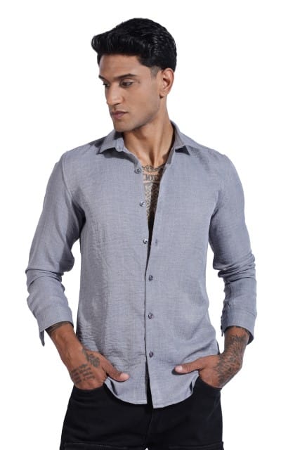 Men Air Linen Like Shirt-Grey