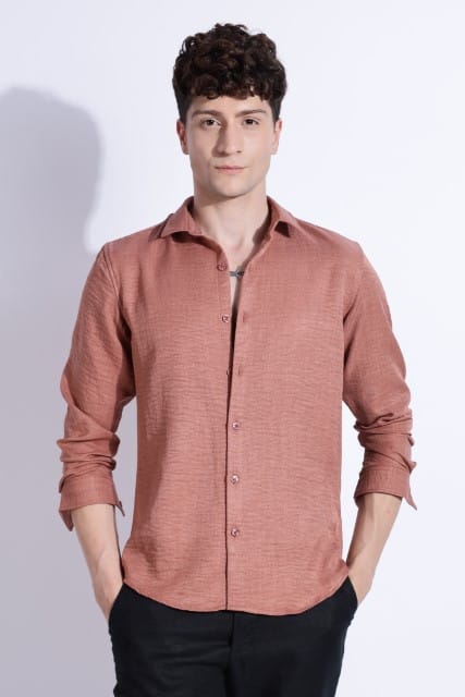 Men Air Linen Like Shirt-Pink