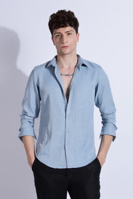 Men Air Linen Like Shirt-Sky Blue