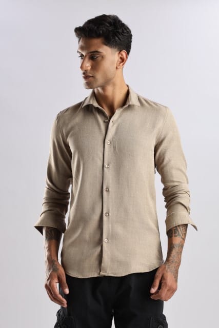 Men Air Linen Like Shirt-Fawn