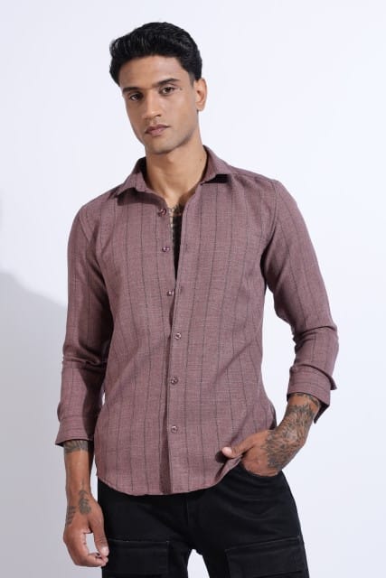 Men Air Like Linen Stripes Shirt-Wine