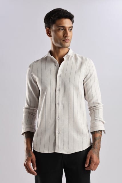 Men Air Like Linen Stripes Shirt-Beige