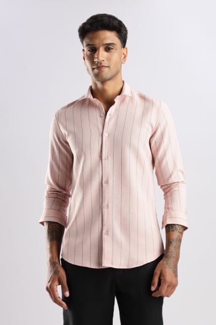 Men Air Like Linen Stripes Shirt-Pink