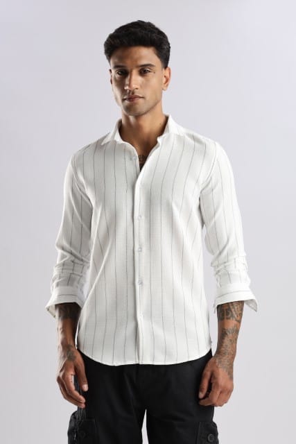 Men Air Like Linen Stripes Shirt-White