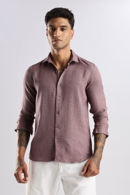 Men Linen Look Shirt-Pink