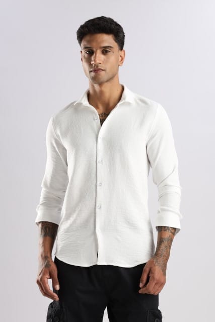 Men Linen Look Shirt-White