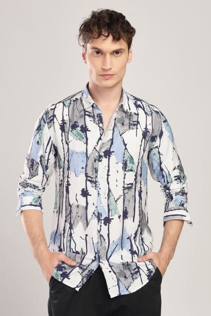 Men Nylon Abstract Print Shirts-Blue