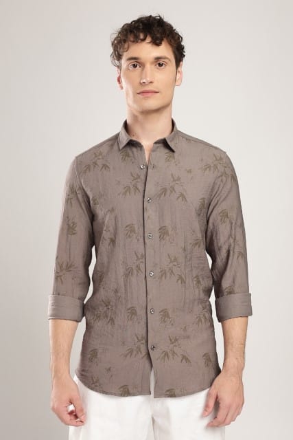 Men Linen Like Printed Shirt-Grey