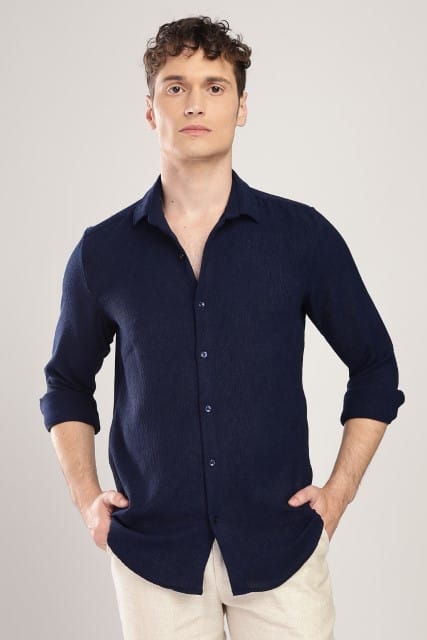 Men Textured Shirt-Navy