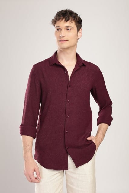 Men Textured Shirt-Maroon