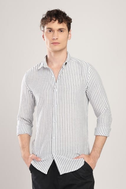 Men Linen Like Lining Shirt-Charcoal