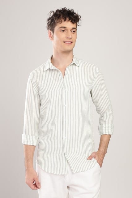 Men Linen Like Lining Shirt-Green