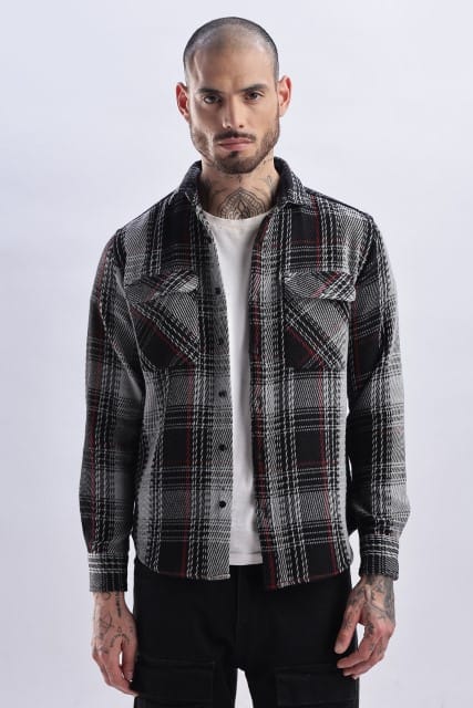 Men Flannel Shirt-Grey & Black