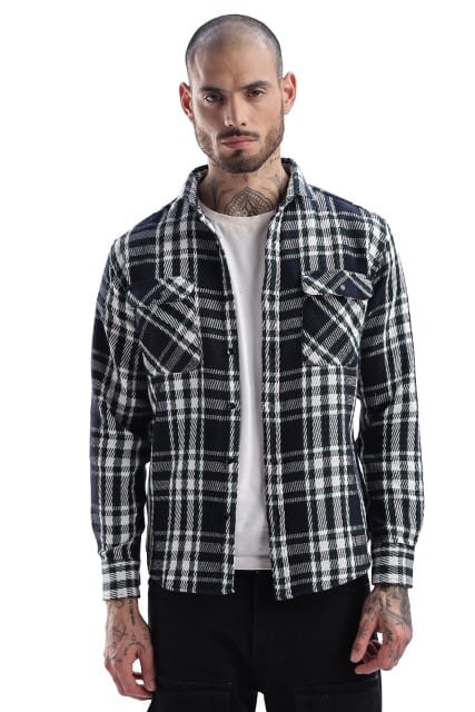 Men Flannel Shirt-White & Green