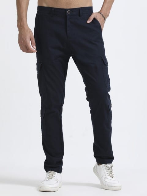 Men Lazy Linen Utility Cargo-Navy