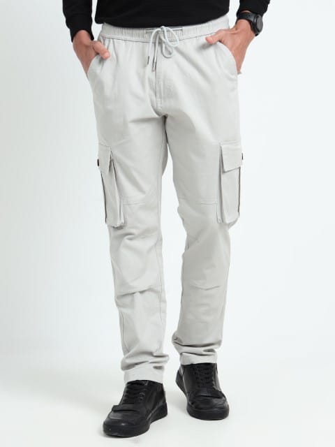 Men Relaxed Fit Cargoes-Lt Grey