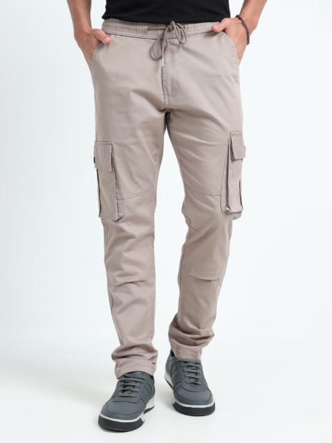 Men Relaxed Fit Cargoes-Fawn